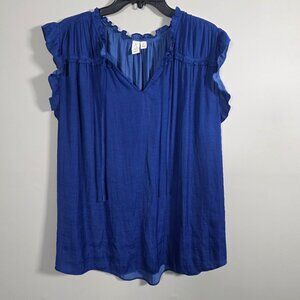 Joie‎ Tank Top Womens 2X Blue V Neck Sleeveless Textured Shirred Career Casual